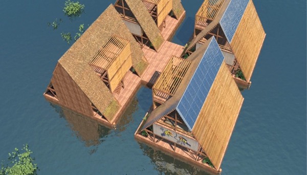 Floating houses will be able to link together, forming shared community spaces 